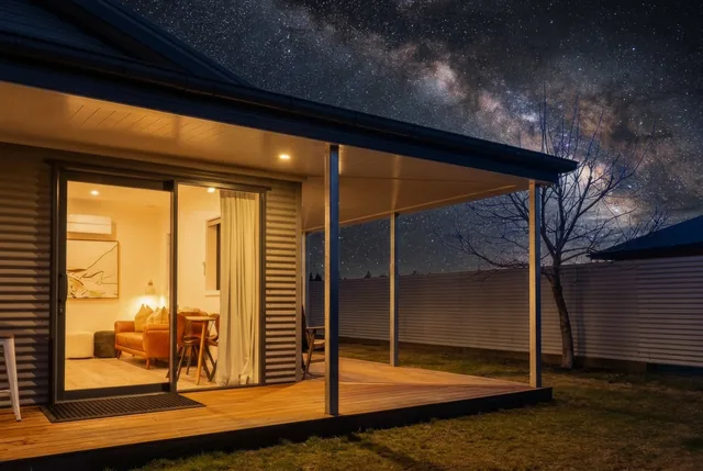 Rear King Studio exterior at night